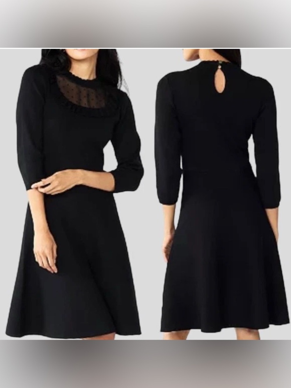 Draper James Black Knit 3/4 Sleeve Sheer A-Line Sweater Dress Size XS